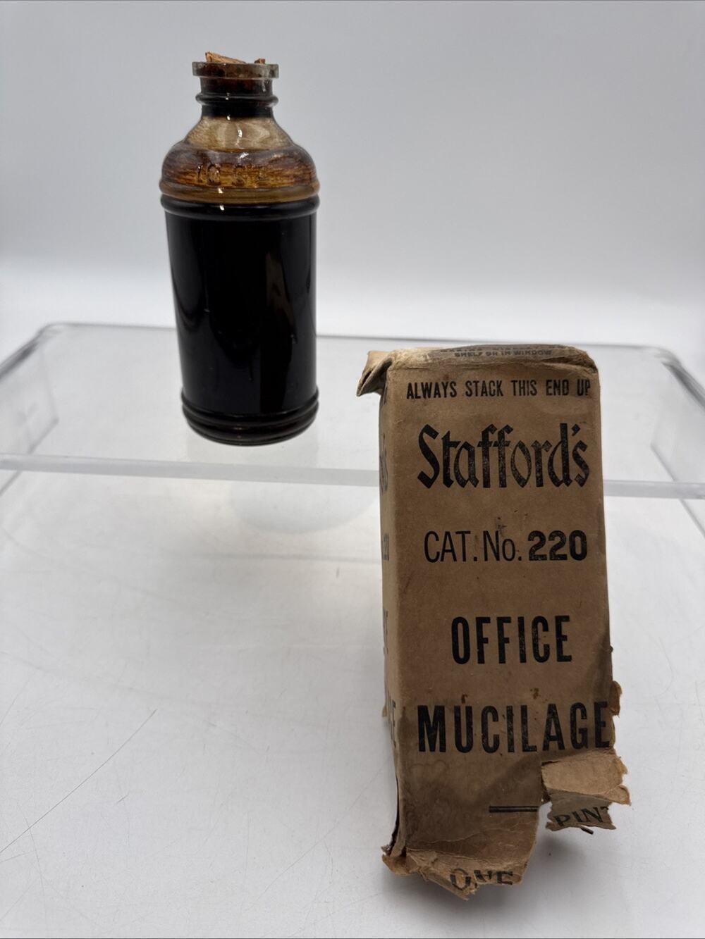 Antique S.S. Stafford Inc. Office Mucilage Glue In Bottle Almost Full With Box